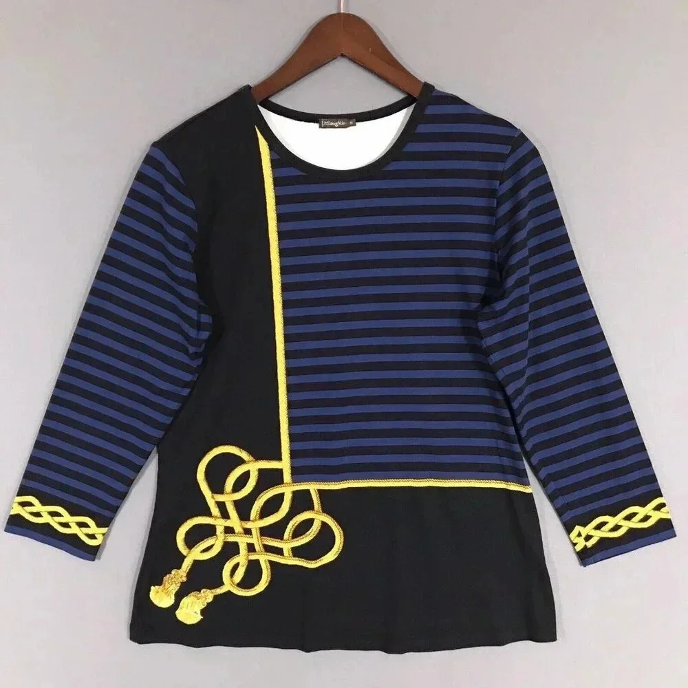 J McLaughlin Signature Tee Catalina Cloth Top Size Medium 3/4 Sleeve Nautical - Picture 15 of 15